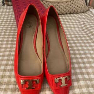 Tory Burch Bright Red Flats with Gold Accents